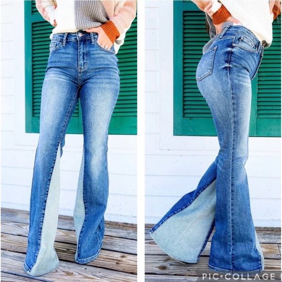 Judy Blue Jeans Juniors Sz 5 Flare Fit Bell Bottom Mid Rise Boho Retro Festival - Picture 1 of 12